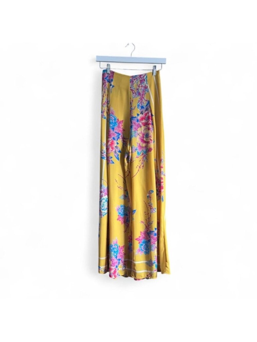 Wide Leg Floral Pants Women's Size Small Yellow Flying Tomato Scarf Chiffon